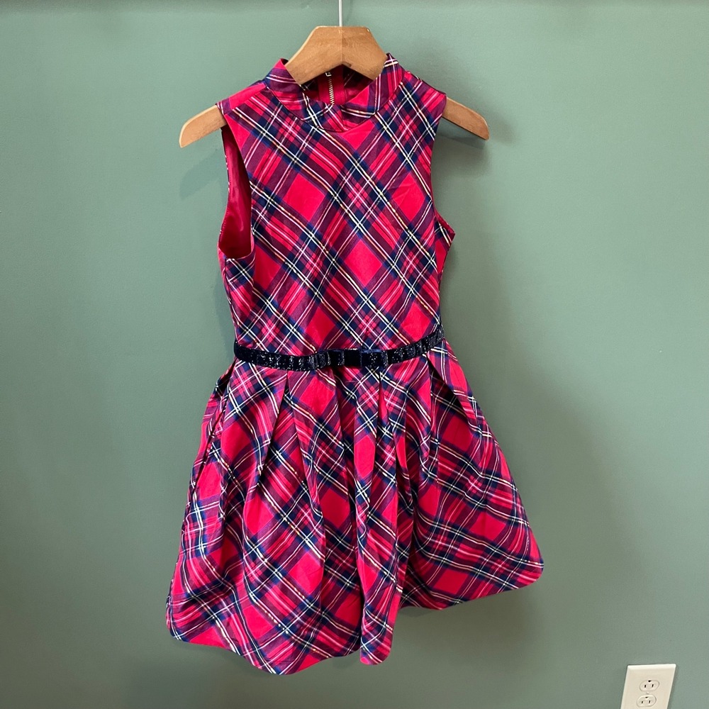 American Girl Kids Girls Red Navy Blue Plaid Metallic Party Dress Size‎ 7